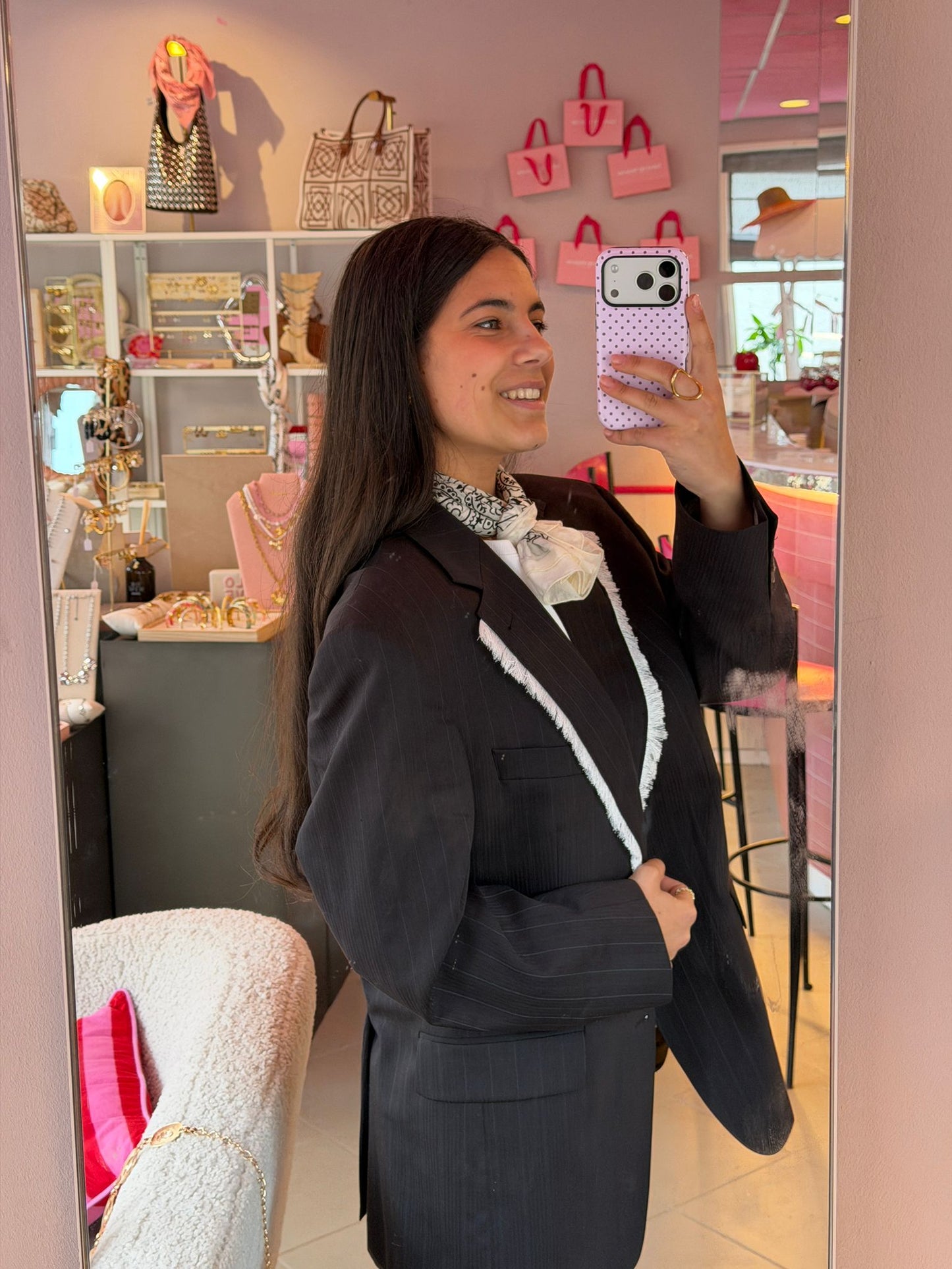 Vintage donker grijze blazer - witte franjes