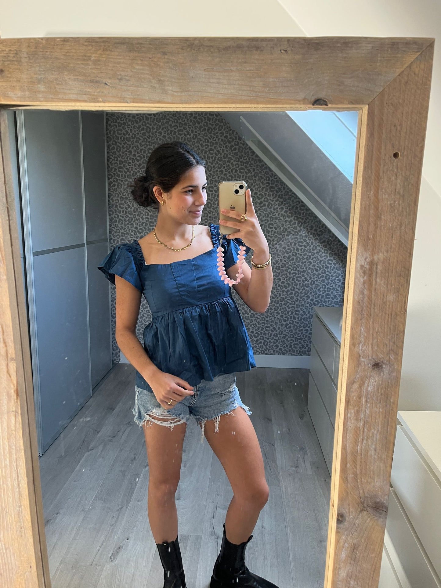 summer Fringe Top - navy & wit