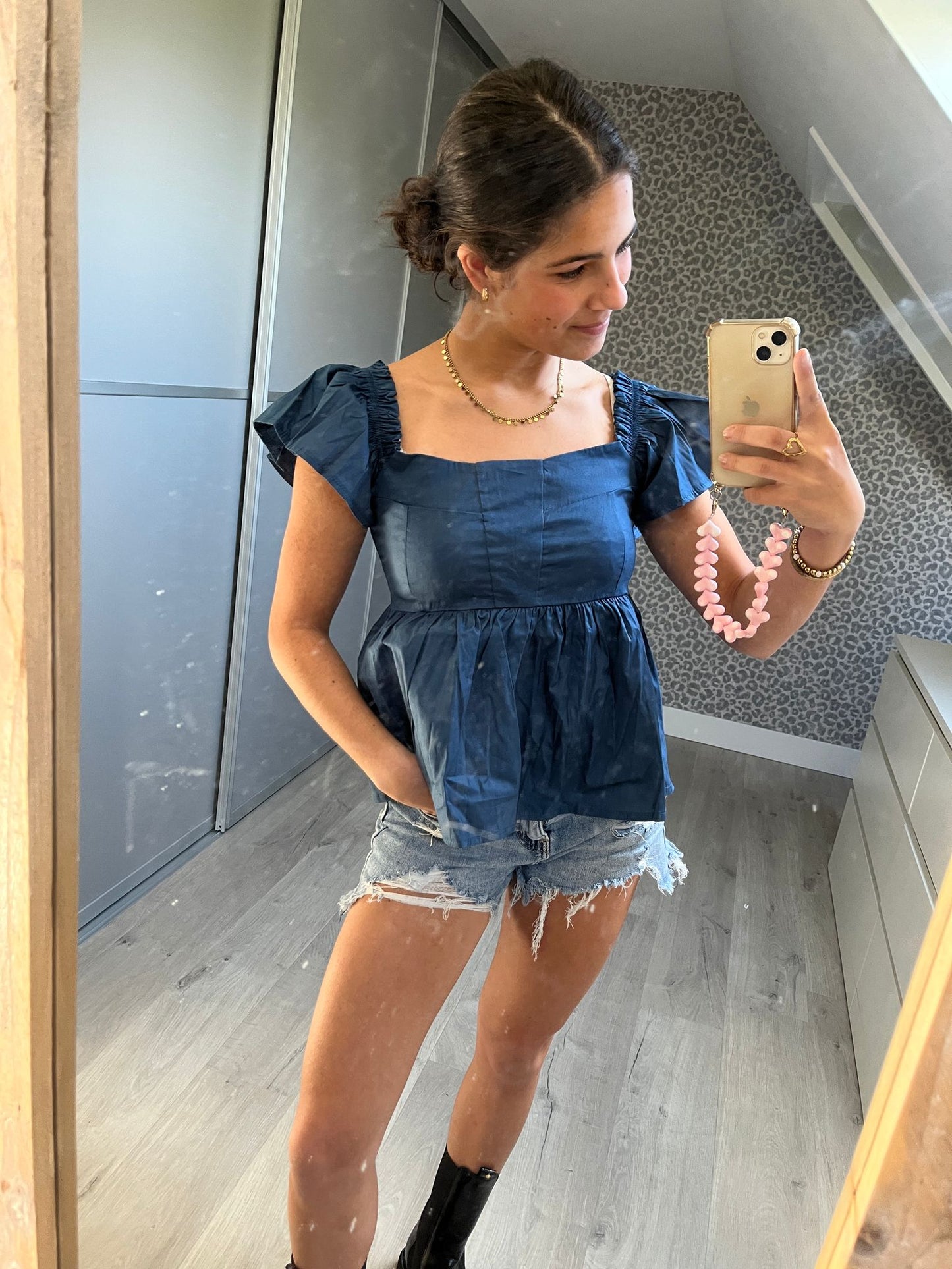 summer Fringe Top - navy & wit