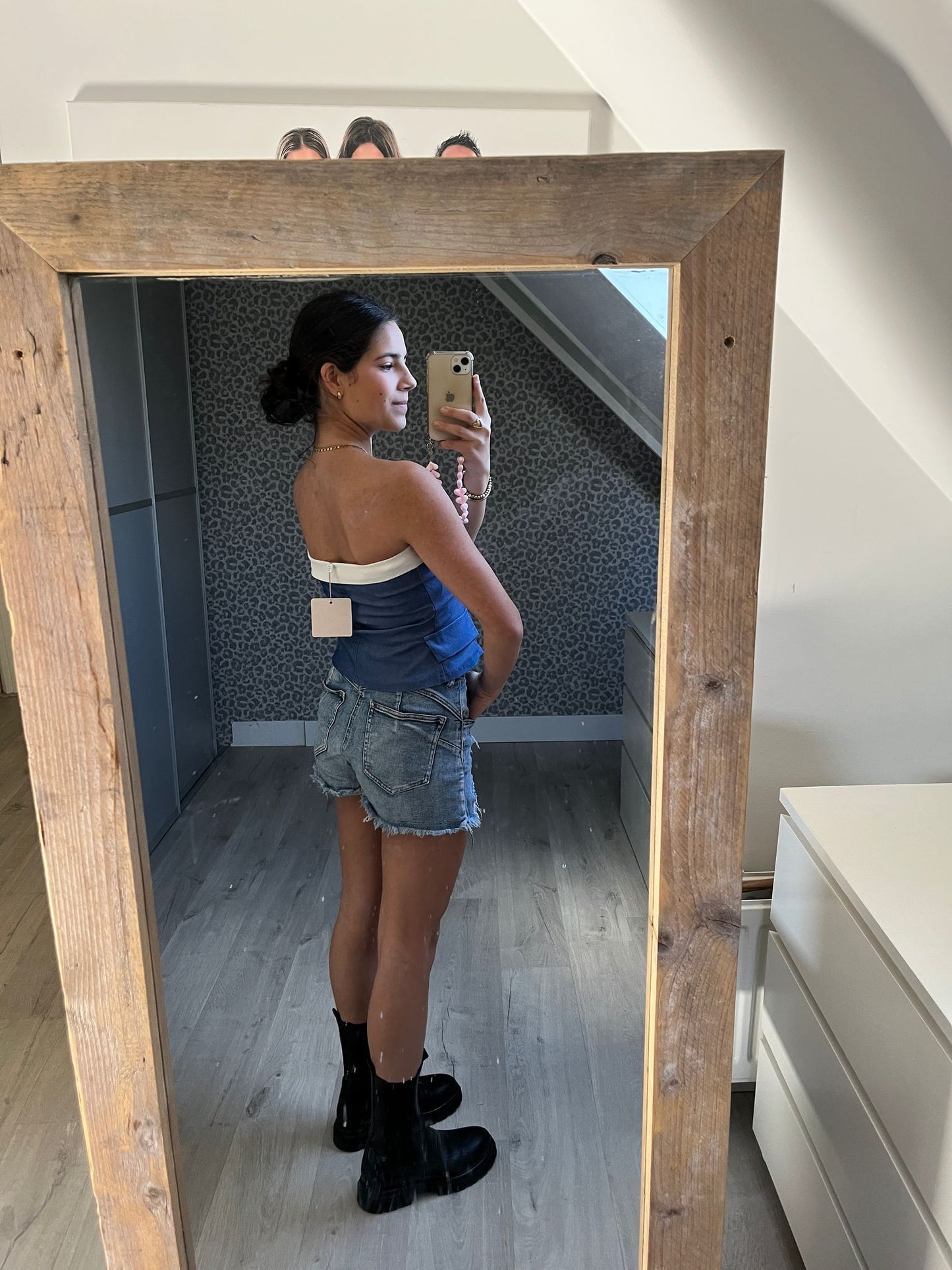 Denim Bandeau Top met Witte Kraagdetail
