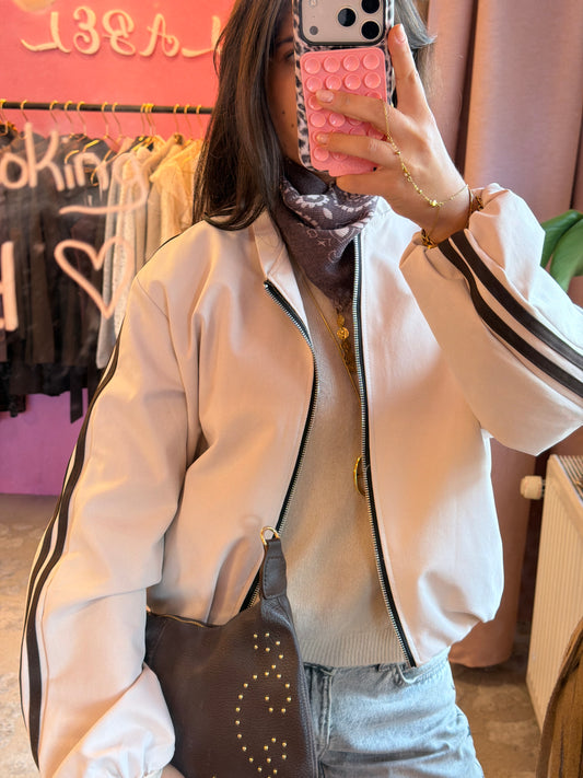 Sporty Track Bomber Jacket – Off White / Beige