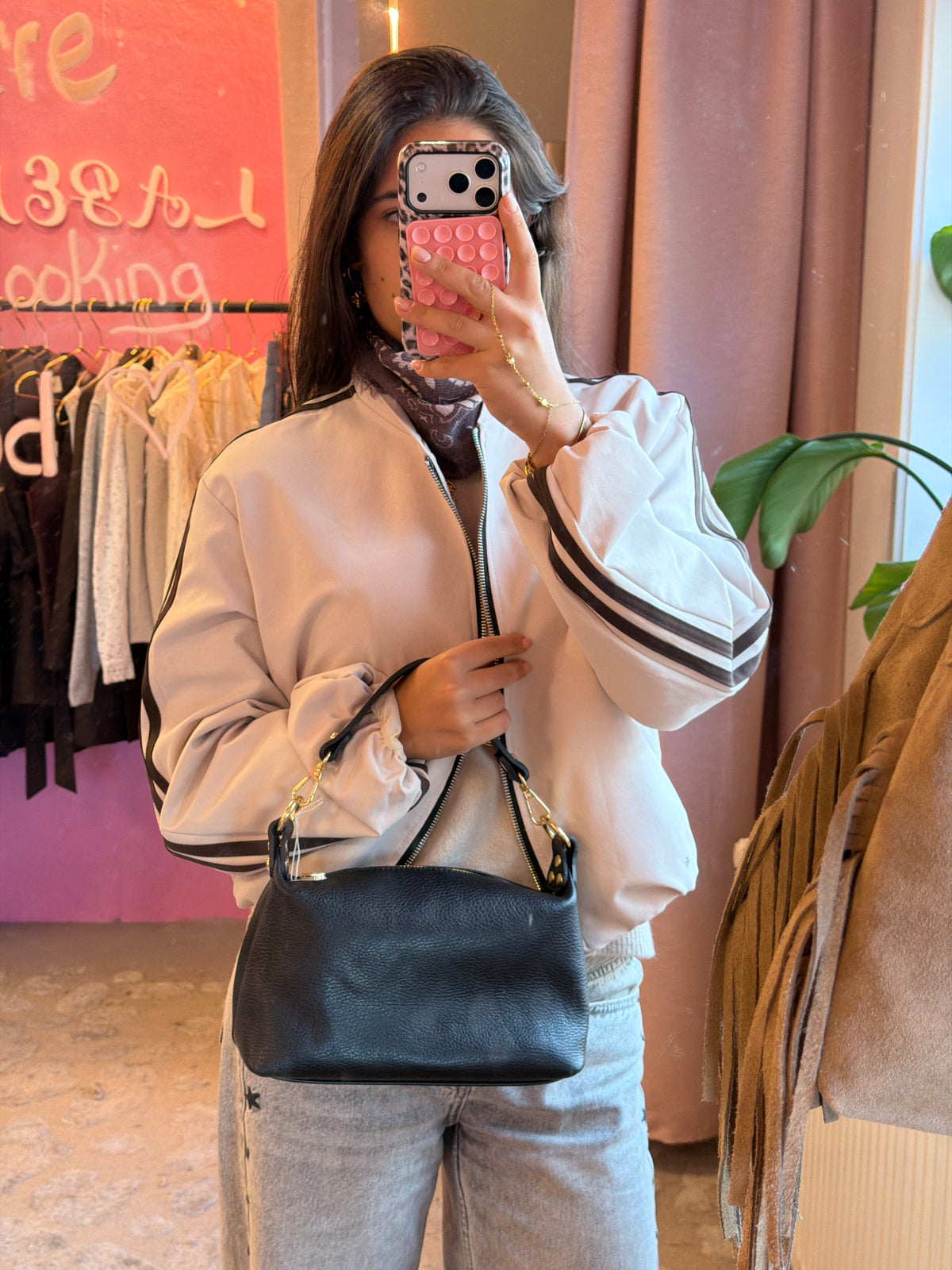 Sporty Track Bomber Jacket – Off White / Beige