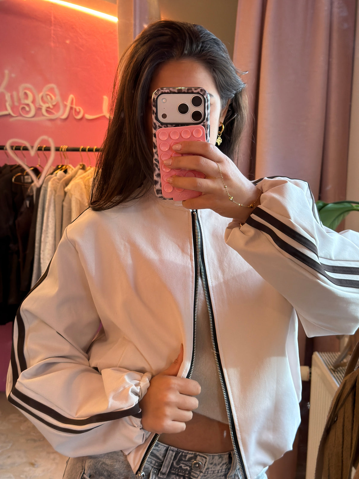 Sporty Track Bomber Jacket – Off White / Beige
