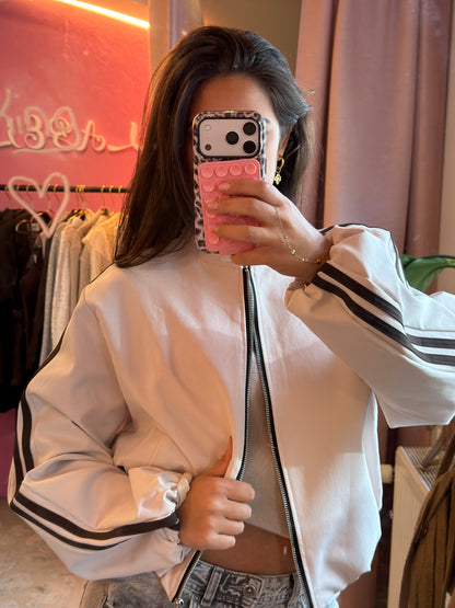 Sporty Track Bomber Jacket – Off White / Beige