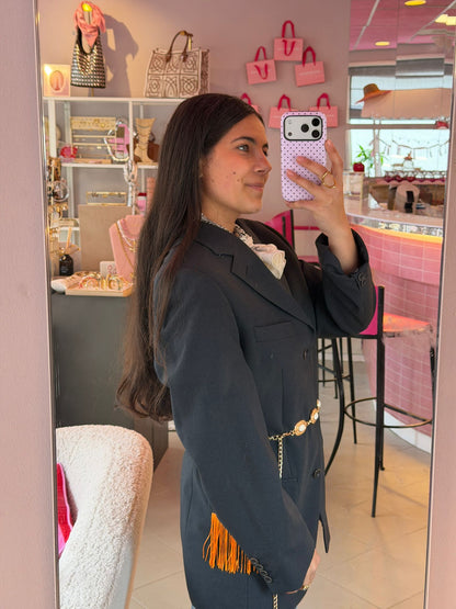 Vintage grijze blazer met franjes - oversized fit