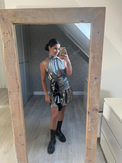 Starry Night Mini Dress - silver, metallic