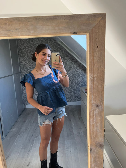 summer Fringe Top - navy & wit