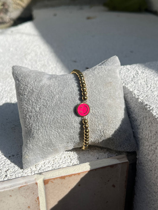 “Smile” Smiley Kralen Armband Roze