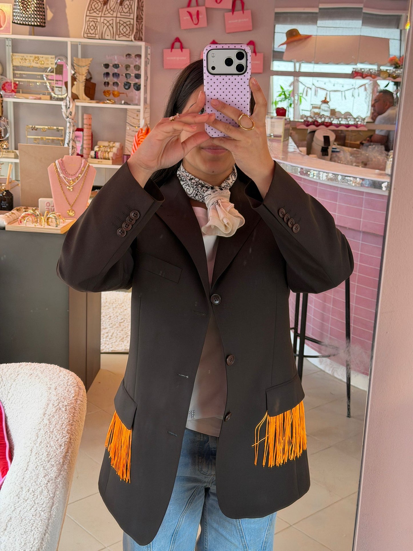 Vintage bruine blazer - orange franjes