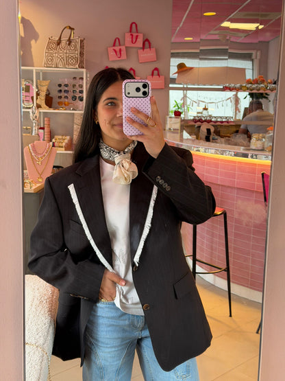 Vintage donker grijze blazer - witte franjes