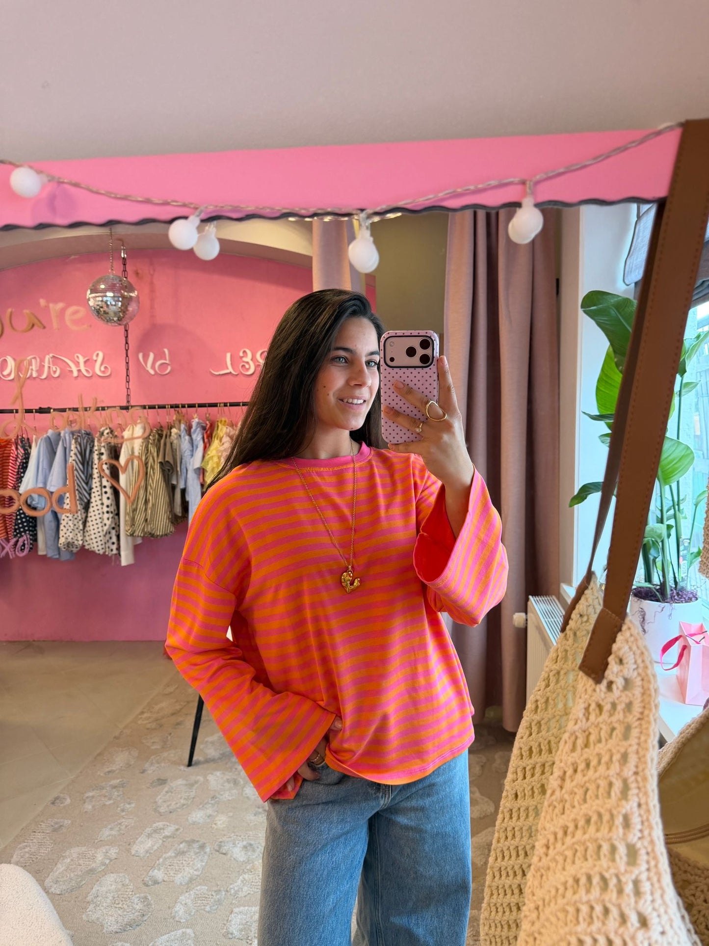 Striped longsleeve - orange, zalm roze