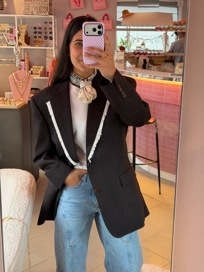 Vintage donker grijze blazer - witte franjes