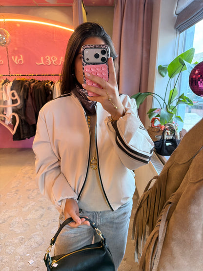 Sporty Track Bomber Jacket – Off White / Beige