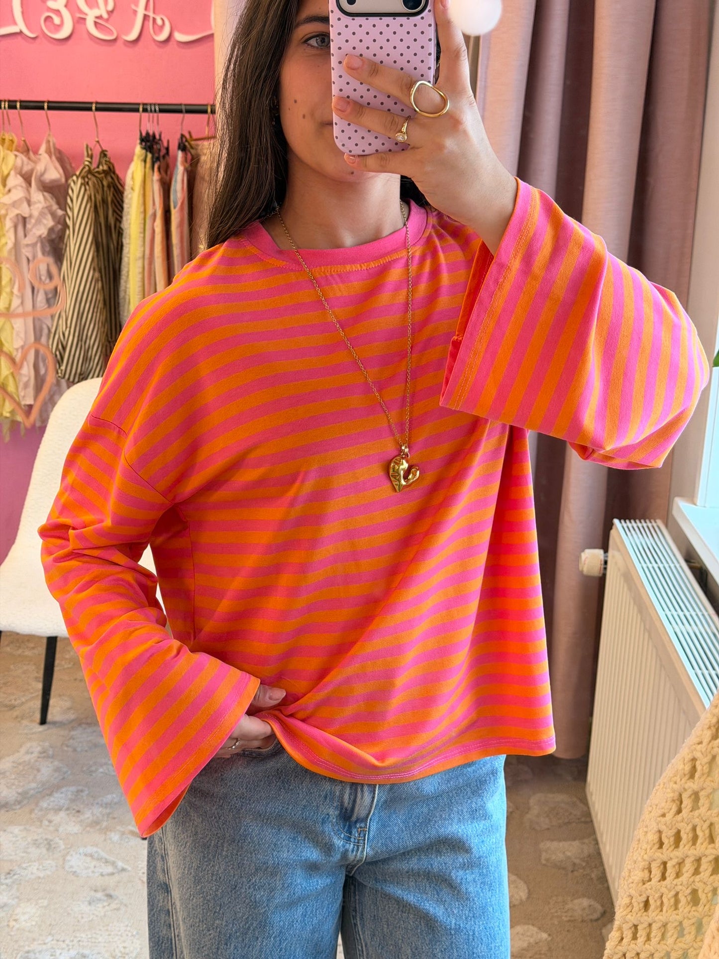 Striped longsleeve - orange, zalm roze