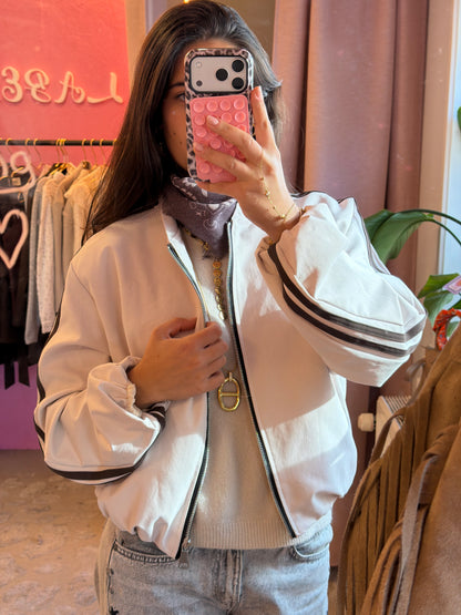 Sporty Track Bomber Jacket – Off White / Beige