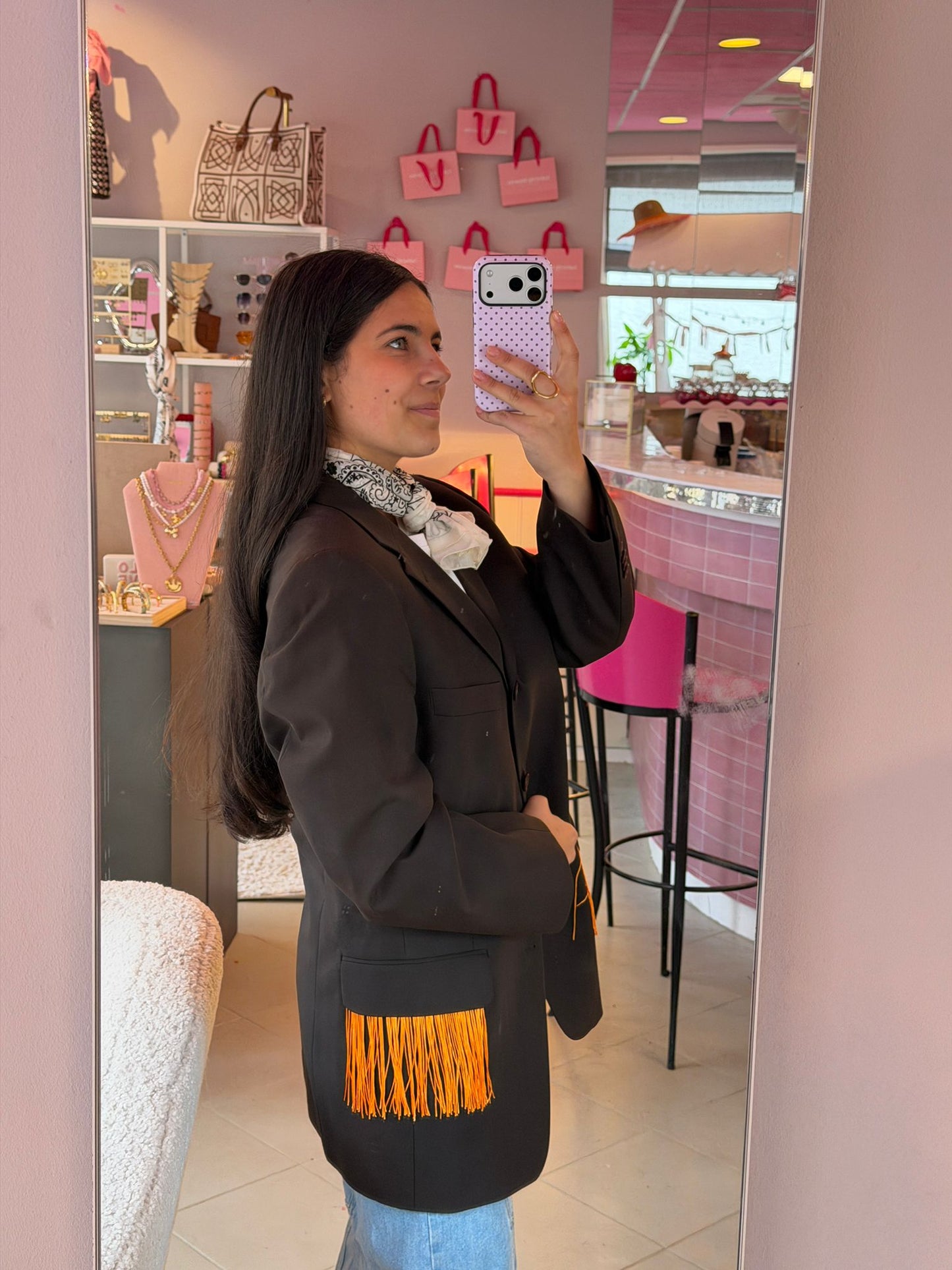 Vintage bruine blazer - orange franjes