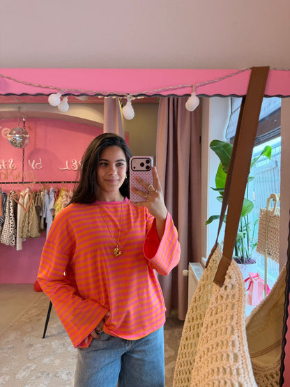 Striped longsleeve - orange, zalm roze