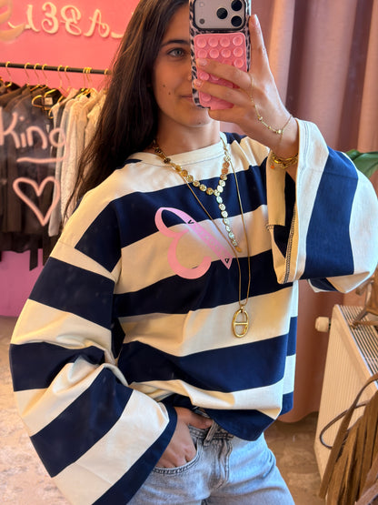 Longsleeve Yara - butter yellow + navy blauw
