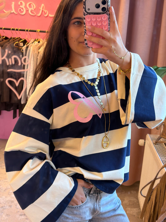 Longsleeve Yara - butter yellow + navy blauw