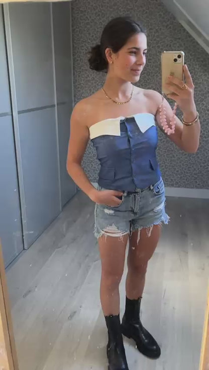 summer Fringe Top - navy & wit